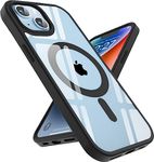 EGOTUDE Ultra-Hybrid Magnetic Case Cover with Built in Magnets Compatible with Mag for iPhone 14 / iPhone 13 (Polycarbonate, Transparent Back) (Black)