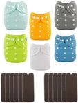 ALVABABY Baby Cloth Diapers Adjustable Washable Reusable 6 Pack with 12 pcs 5-Layer Charcoal Bamboo Inserts 6BM98-ZTN-AU