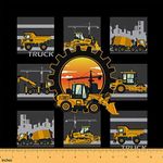 Erosebridal Excavator Fabric by The Yard Tractor Truck Upholstery Fabric Construction Vehicle Decorative Fabric Boys Cartoon Heavy Machinery Car Indoor Outdoor Fabric, Gray Yellow, 5 Yards