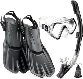 CAPAS Snorkel Mask Fins Set, Travel Size Snorkeling Gear for Adults with Short Adjustable Swim Fins, Come with a Carrying Bag (Black-Gray, L/XL (US Men 9-13 / Women 10-14))