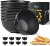 HOTEC Unbreakable Wheat Straw Cereal Bowls - Microwave & Dishwasher Safe Soup and Salad Bowls, Set of 8, 26oz, BPA Free, Black