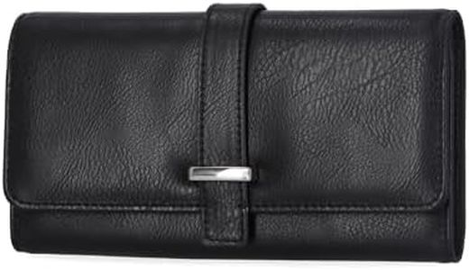 Mundi File Master Wallet for Women RFID Blocking Clutch Organizer, Bifold Vegan Leather Purse with Coin Pocket, Card Holder, Phone Case, Checkbook Wallet for Travel, Black (Bar)