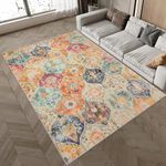 TENNOLA Red 4x6 ft Area Rug Low-Pile Indoor Floral Print Carpet Non Slip Printed Rug for Living Room Washable Rugs for Bedroom Playroom Kids Room