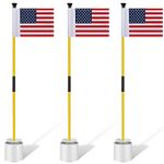 3 Golf Putting Green Flag and Hole Cup Set Putting Green Golf Pin Flag Hole Cup Set Portable Golf Hole Cup and Flag 2 Section Fiberglass Mini Golf Flag Sticks for Putting Green Gifts, American Flag