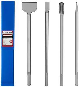 Keewaki 4-Piece SDS Max Chisel Set, 18-Inch Rotary Hammer Chisels for Concrete, Tile & Masonry – Heat-Treated Alloy Steel, Includes Point, Flat, 3-Inch Wide & U-Groove Chisels with Storage Tube