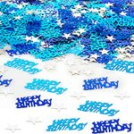 Birthday Confetti, Blue HAPPY BIRTHDAY Confetti Silver Star Confetti Sequins 30g Blue Silver Table Confetti HAPPY BIRTHDAY Confetti for Birthday Party Decorations