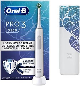 Oral-B Pro 3 3500 Brosse À Dents Électrique Blanche avec capteur de pression intelligent, 1 Étui De Voyage, 1 Brossette
