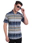 Majestic Man Slim Fit Cotton Casual Printed Shirt for Men (M, Sky Blue)