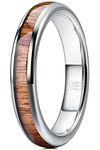 THREE KEYS JEWELRY 4mm White Tungsten Carbide Wedding Ring for Women with Koa Wood Inlay Domed Wedding Band Engagement Ring Comfort Fit size 3.5