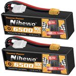 Nihewo 3S Lipo Battery Pack,2Packs 11.1V Lipo Battery 6500mAh 90C Hard Case Lipo Batteries XT60 Connector Compatible with 1/8 1/10 RC Car Truck Truggy Vehicles Tank Boat Airplane Models