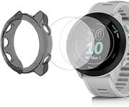 Compatible for Garmin Forerunner 55 Screen Protector with Case, Lamshaw (2+1Pack) Tempered Glass Film Full Coverage + Soft TPU Protective Case Compatible for Garmin 55 Smartwatch