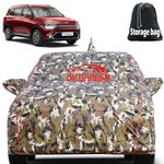 AUTOUNIKO Waterproof Car Body Cover for Kia Carens with Mirror and Antenna Pocket and Soft Cotton Lining (Full Bottom Elastic Triple Stitched) (Jungle Print with Red Piping)