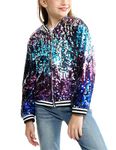 LOLANTA Girls Metallic Sequin Baseball Jacket Varsity Jacket Bomber Clothes (Ombre-Purple&Blue,14-15)