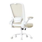 SONGMICS Office Chair, Mesh Swivel Chair, Ergonomic Lumbar and Head Support, Tilt Function, Wide Seat, Foldable Armrests, for Office Bedroom, Oatmeal Beige UOBN037K02