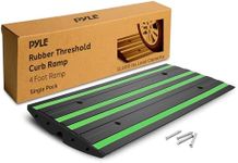 Pyle 4 ft. Rubber Threshold Curb Ramp, Heavy Duty, Non-Slip Car Ramp for Driveways, Garages, and Sidewalks, Green Reflective Strips, Waterproof, with Expansion Screws, 48.0’’x 16.0’’ x 2.6’’ Inch