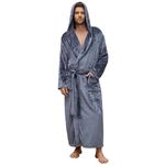 U2SKIIN Mens Hooded Robe, Full Length Plush Robe for Men Long Fleece Bathrobe(Dark Grey,L/XL)