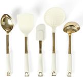 Martha Stewart Lockton 5-Piece Stainless Steel & Nylon Kitchen Tool Set - Linen w/Gold