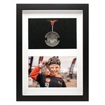 Single Medal Display Shadow Box Frame for Medal & Photo, Triathlon and Marathon Finishing Medal & Photo Framing Kit, Medals Display Case for Runners Soccer Gymnastics All Sports (Black, A4)