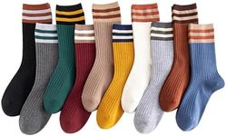 OurSuperDeals Striped Crew Socks for Women Teen Girls Retro Vintage Cute Above Ankle Fashion Cotton Socks, 10 Pairs C-set