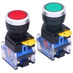 Taiss 2pcs 22mm Momentary Push Button Switch 10A 440V 1NO 1NC DPST Red Green Sign DPST Pushbutton Switches LA38-11BN/GR