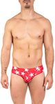 Gary Majdell Sport Men's Hot Prints Cheeky Brief Bikini Swimsuit (Red Stars, Medium)