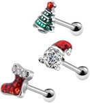 OUFER 3PCS Christmas Tragus Earrings Cartilage Earring 316L Surgical Steel Stud Earring Body Ear Piercing Jewelry Helix Earring