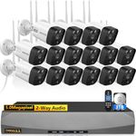 5.5MP & 2-Way Audio Dual Antennas Security Wireless Camera System 3K 5.0MP 1944P Wireless Surveillance Monitor NVR Kits,16Pcs Outdoor WiFi Security Cameras PIR Detection
