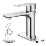 TONNY Brushed Nickel Bathroom Faucet One Hole, Bathroom Sink Faucet with Pop Up Drain & Water Supply Hoses, Single Handle Bathroom Vanity Mixer Tap Washroom Faucet