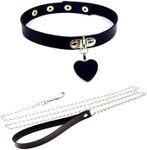 Caiyao Rivets Choker Punk Hauling Chain PU Leather Collar Metal Ring Gothic Necklace NightClub Goth Leash Belts Adjustable Size, Metal, leather