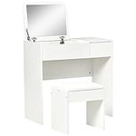 HOMCOM Vanity Table Set with Flip Top Mirror and Cushioned Stool, Makeup Table Dresser Desk with Drawer and Storage Grids for Bedroom, White