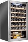 SCHMÉCKÉ 34 Bottle Compressor Wine Cooler Refrigerator w/Lock - Large Freestanding Wine Cellar For Red, White, Champagne or Sparkling Wine - 41f-64f Digital Temperature Control Fridge Stainless Steel