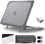 Yebiseven Case for M3/M2 MacBook Air 15 inch 2024 2023 Released A3114/A2941, Heavy Duty Shockproof Laptop Case with Keyboard Cover & Trackpad Protector & OTG Adapter & 2 Webcam Cover, Grey