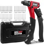 NEU MASTER Rivet Gun with 200Pcs Rivets, Manual Rivet Gun Kit with 4 Tool-Free Interchangeable Rivet Heads, BMC Case, Heavy Duty Single Hand Riveter for Plastic, Metal, Leather