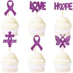 Ercadio 25 Pack Breast Cancer Cupcake Toppers Purple Glitter Hope Love Believe Pink Power Ribbon Butterfly Cupcake Picks for Breast Cancer Awareness Theme Party Cake Decorations Supplies