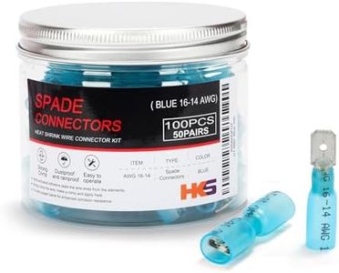 HKS 100PCS/50Pairs Heat Shrink Spade Connector - Blue 16-14AWG Male & Female Electrical Quick Disconnect Wire Connectors Kit Tinned - Automotive Marine Crimp - Waterproof and Insulated（M&F Blue）