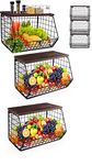 INDIAN DECOR 20920 Country Rustic Black Metal Chicken Wire Wall Hanging Fruit Basket Vegetables and Produce Bin, Set of 3 - Black