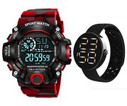 The Shopoholic Digital Watch with Round Led Multi-Functional Automatic Red Color Army Strap Waterproof Digital Sports Watch for Men's Kids Watch for Boys Watch for Men