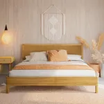 Bme Nipe King 14 Inch Bohemian Bed Frame with Adjustable Woven Headboard - Rustic & Vintage Unique Style with Acacia Wood - No Box Spring Needed - Easy Assembly - Natural