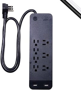 GE, Black, Strip Surge Protector Charger, 7 Outlets, 2 USB Ports, Fast Charge, Flat Plug, Long Power Cord, 3 Feet, Wall Mount, Warranty, 37054, 3 Ft