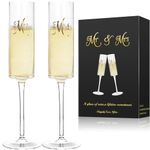 Mr and Mrs Champagne Flutes Set of 2,Bride and Groom Toasting Glass,Modern & Elegant,Unique Gifts for Wedding, Anniversary,Engagement,Christmas, Birthday,7oz Square Crystal Champagne Glasss