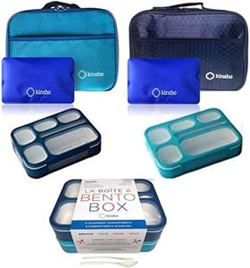 Bento-Box with Bag and Ice Pack Set. Lunch Boxes Snack Containers Kids Boys Girls Adults. 6 Compartments, Leakproof Portion Boxes Insulated Bags for School Lunches, BPA Free (Blue + Navy)