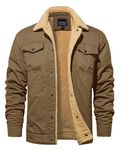 TACVASEN Men's Casual Cargo Bomber Jacket Solid Cotton Windproof Coat Spring Fall with Multi Pockets Khaki 2XL