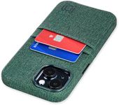 Dockem Card Case for iPhone 15 with Built-in Metal Plate for Magnetic Mounting & 2 Card Holder Pockets: Luxe M2 Wallet Case, Canvas Style Synthetic Leather (Green)