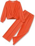 Arshiner Girls 2 Piece Long Sleeve Casual Twist Front Sweatshirt Wide Leg Sweatpants Sweatsuit Outfits with Pockets