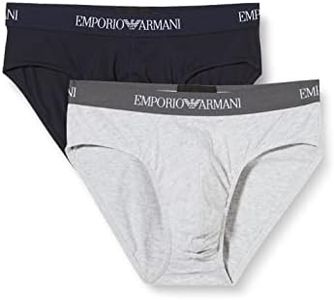 Emporio Armani Bodywear MEN'S KNIT 2PACK BRIEFS, Marine/Grey, Large