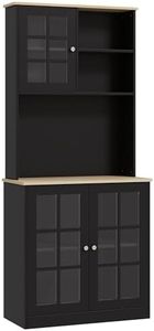 HOMCOM Buffet de Cuisine Armoire de Cuisine Multi-rangements 3 Portes vitrine Verre avec étagère 2 niches Grand Plateau MDF Noir chêne