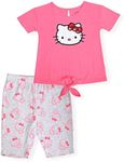 Hello Kitty Girls 2-Piece Fashion Tee Shirt and Active Bike Short Set With Top and Fashion Tight Shorts Clothes for Girls, Pastel Pink