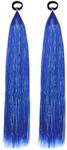 NOTICEME Royal Blue White Blue Ponytail Extension with Hair Tie, Crazy Hair Day Accessaries Colored Hair Extensinos for Kids, Festival Rave Hair Extensions, Kids Ponytail Extension 2 Packs 25 Inch