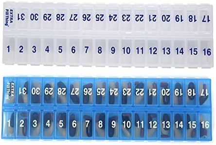 AM PM 31 Day Once-a Day Monthly Pill Planner Organizers - Large Compartment Pill Boxes Store Medications for Entire Month Plus Compartment for Extra Pills (AM/PM Clear & Blue) BPA Free