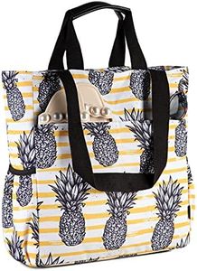 Beach Tote Bag for Women,VASCHY Lightweight Large Fold-able Waterproof Sandproof Swim Pool Tote Bag with Zipper for Vacation,Shopping,Casual Pineapple